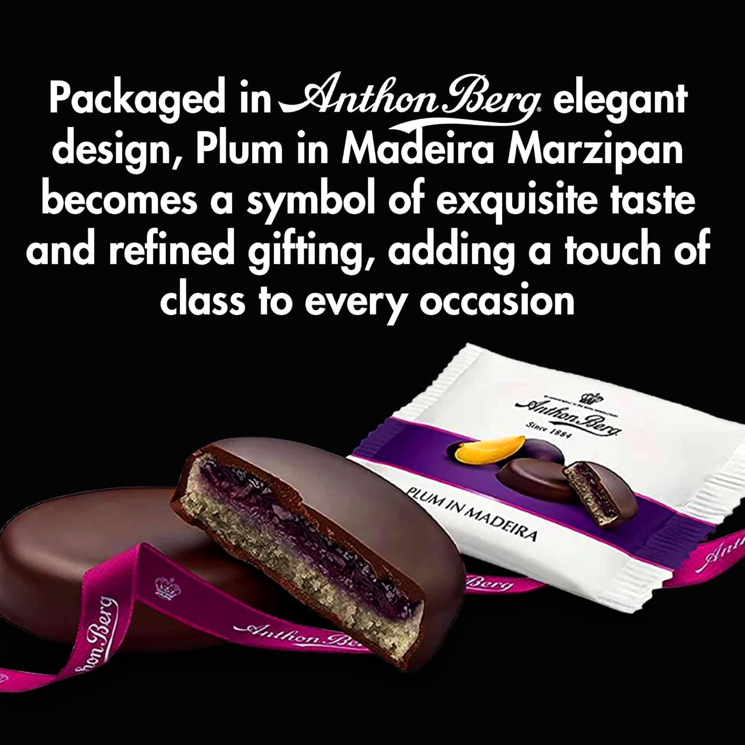 Prune à Madère – 220g – Spécialité de pâte d'amande aux fruits et alcool – 8 pièces de chocolat noir avec gelée de prune et vin de Madère – Idée cadeau