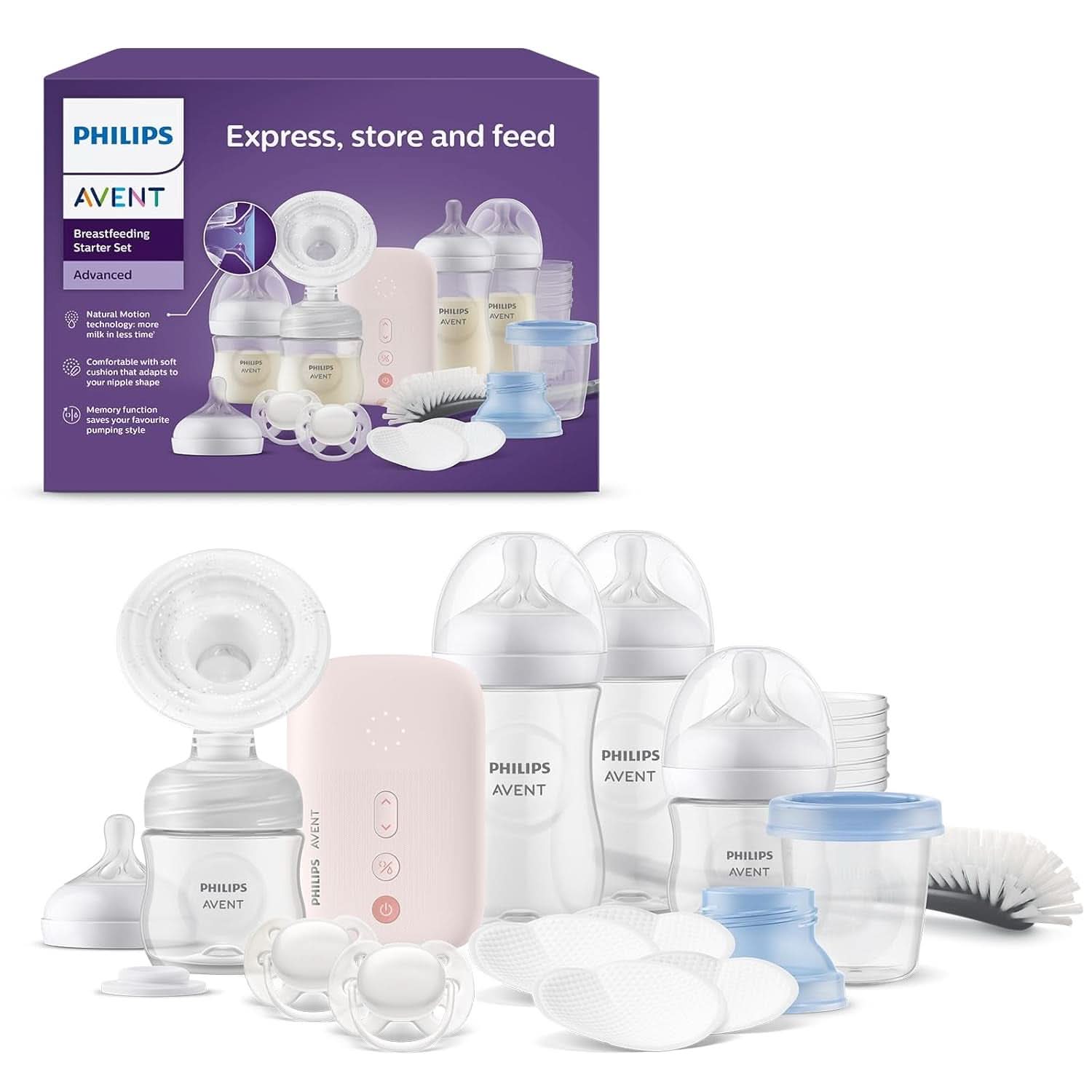 Pompe à lait électrique Philips Avent Natural Motion - Set Zum Abpumpen, Aufbewahren Und Füttern Inkl. Flaschen, Schnuller Und Becher (Modèle SCD340/31) Accessoires d'alimentation et d'allaitement Bebe Naty Shop
