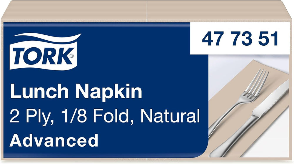 Serviette de table Tork Soft blanche, pli 1/8, 3 épaisseurs, 33 cm × 33 cm, 150 serviettes, 477416