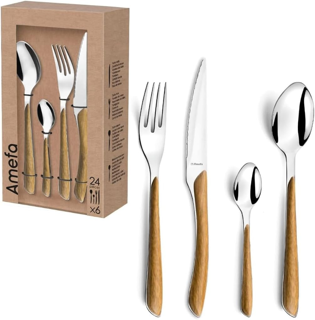 Amefa ECLAT set de tacâmuri NATURE, 24 de piese, 6 persoane Bucatarie Naty Shop Aspect de lemn Maro 24 de piese