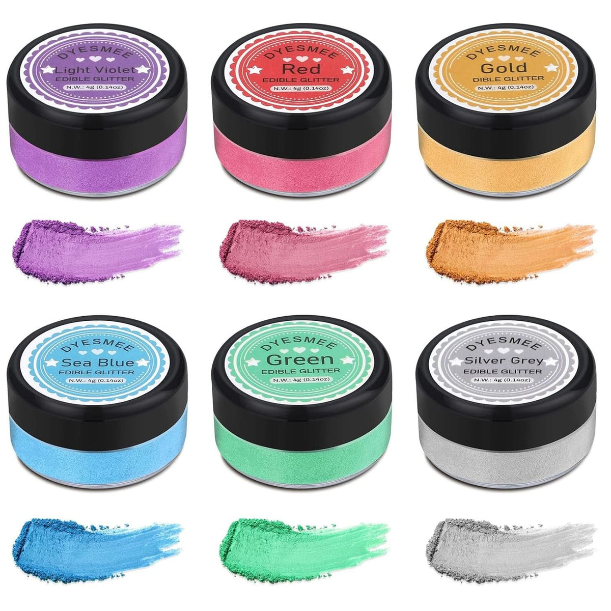 Paillettes comestibles, Lot de 4 ou 6 nuances de couleurs, 4 grammes par produit Glitter Naty Shop 6 couleurs
