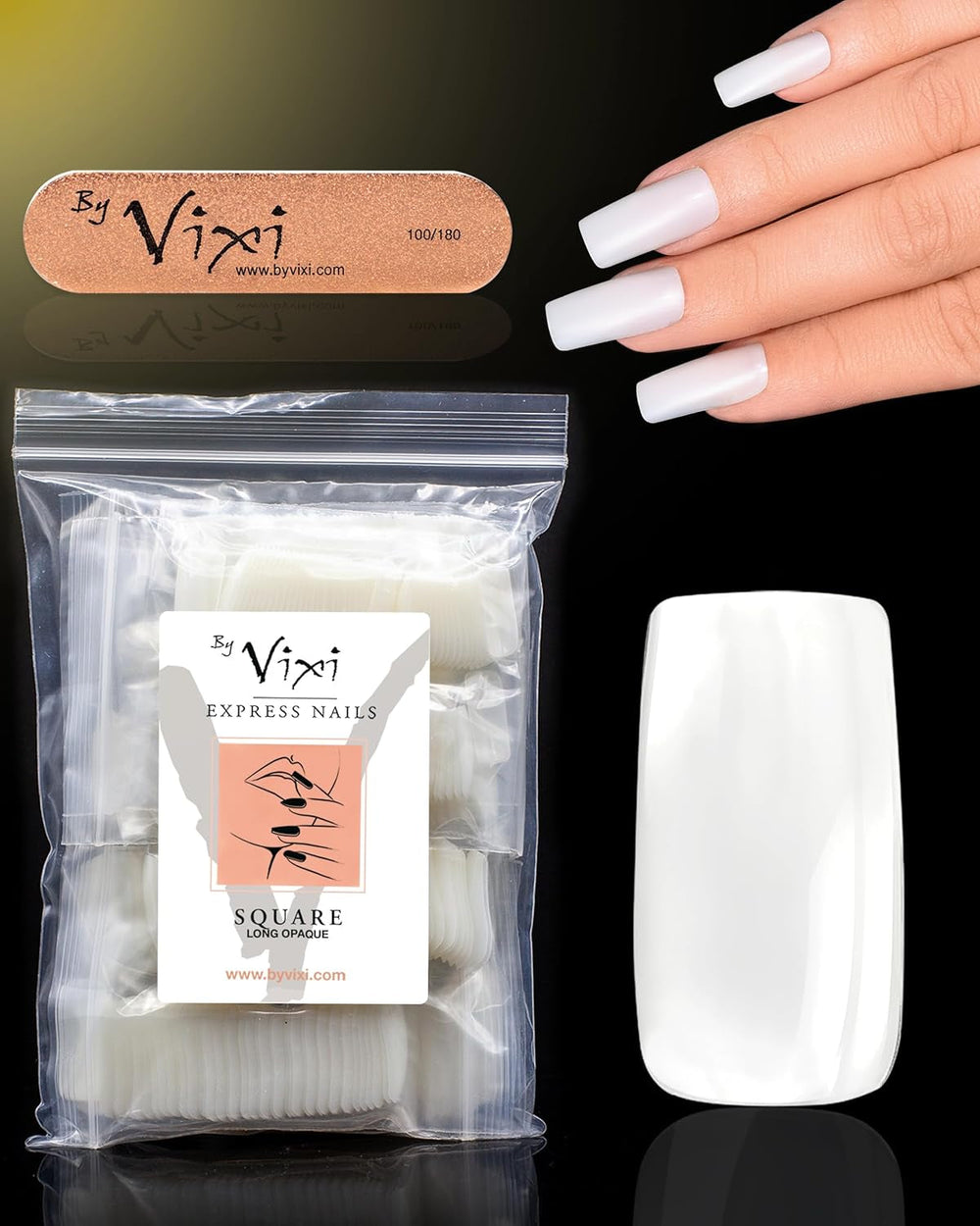 Vixi 600 Extensions d'ongles ovales courtes avec lime de préparation, 10 tailles - Couverture complète, Opaque. Pour professionnels et usage domestique.