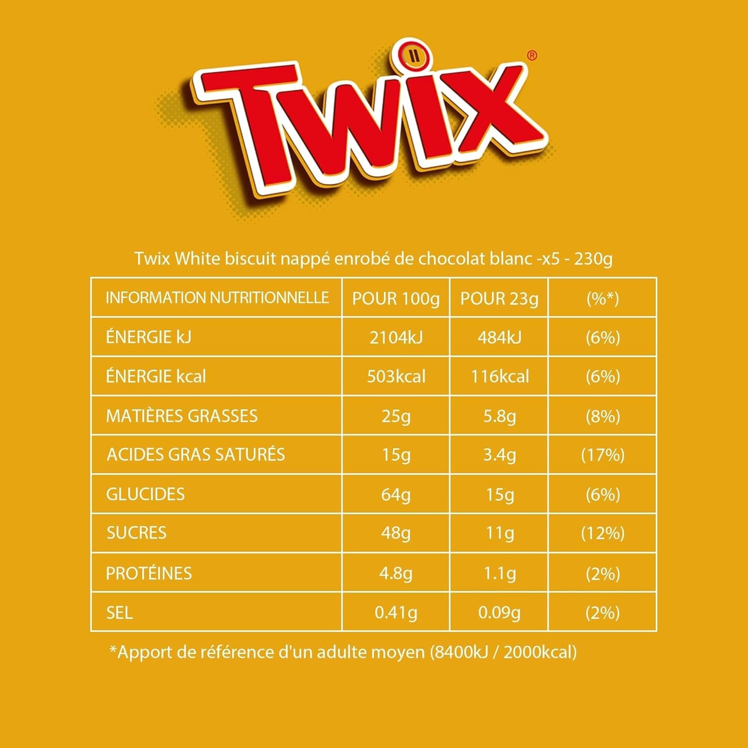 Barres de chocolat blanc Twix | Caramel, Biscuits, Chocolat Blanc | Paquet multiple de chocolat | 5 barres (5 x 46g) (Pack de 5)