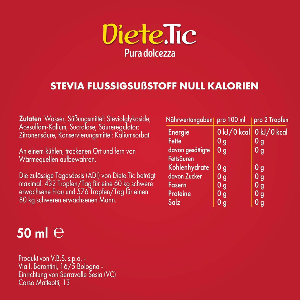 Diete.Tic Édulcorant liquide avec stévia, zéro calories, paquet pratique de 3 x 50 ml (1 000 gouttes), sans gluten, sans conservateur, idéal pour sucrer les boissons, les yaourts et les salades de fruits
