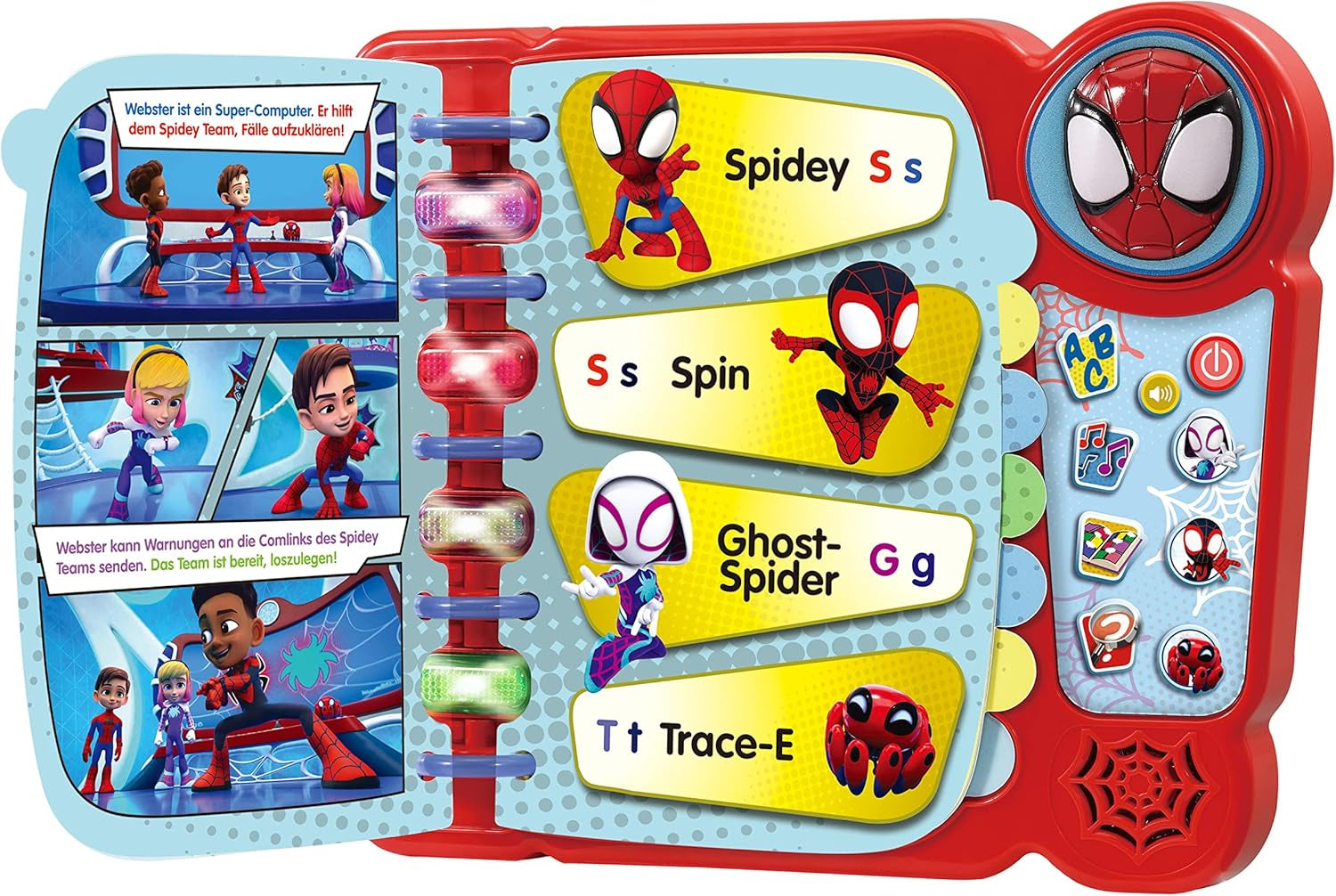 Vtech Spidey and His Super Friends - Adventure Book - Carte interactivă pentru învățarea literelor, obiectelor, muzicii și cuvintelor - Pentru copii cu vârsta cuprinsă între 3-6 ani Jucarii Bebe Naty Shop