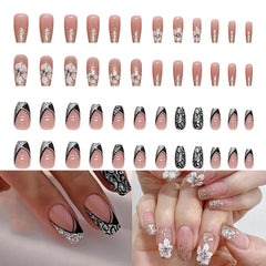 Ongles artificiels à paillettes naturelles, à pression courte, en acrylique, auto-adhésifs, pour femmes et filles, accessoires de Nail Art, 48 pièces