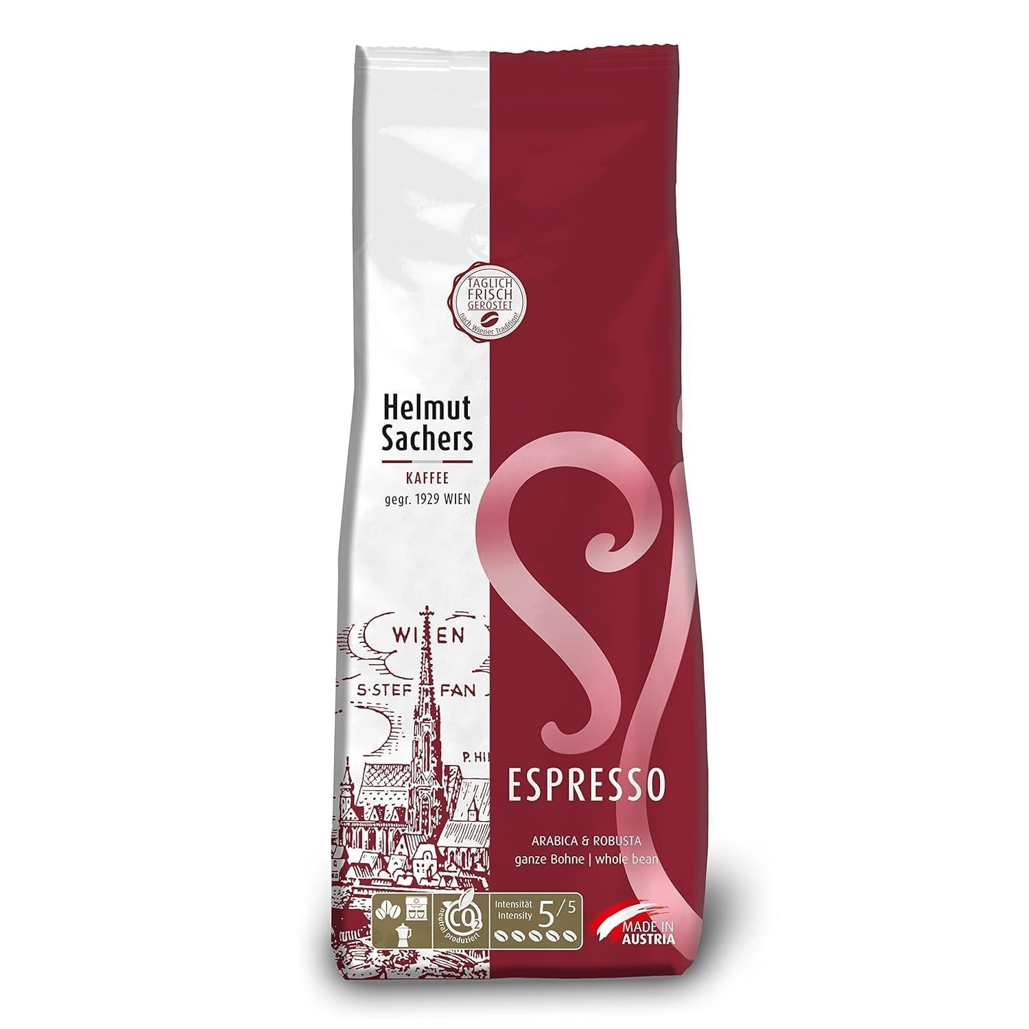 Helmut Sachers Kaffee - Mélange viennois, café viennois à base de grains Arabica de première qualité, torréfiés en Autriche Naty Shop Coffee 500 grammes Espresso