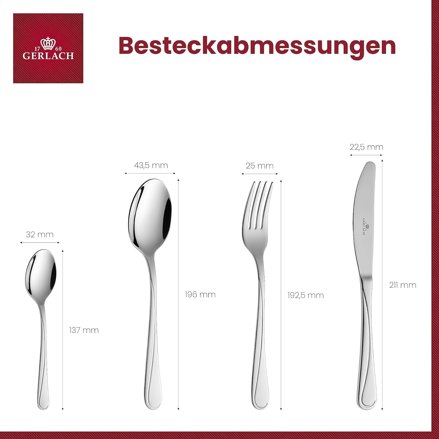 Gerlach Mango Besteck-Set 6 Personen Spülmaschinenfest Essbesteck Edelstahl Elegantes Besteck Messer Gabel Löffel Teelöffel Tafelbesteck Rostfrei 24 Stk, Silberglänzend Kitchen Naty Shop