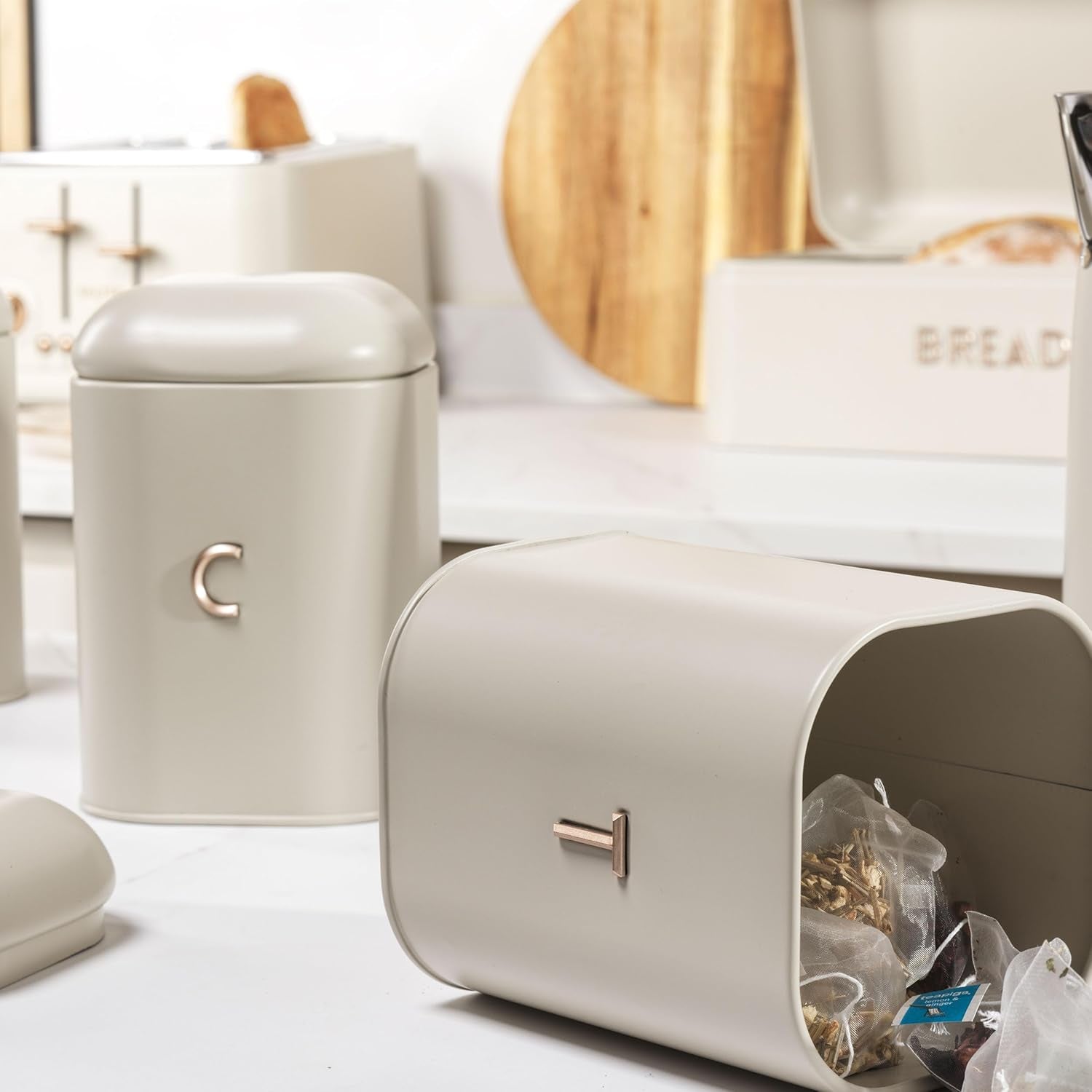 SALTER BW13729EU7 Ensemble de récipients pour thé, café et sucre – Conteneurs de rangement pour comptoir de cuisine, conteneurs de marquage en acier au carbone