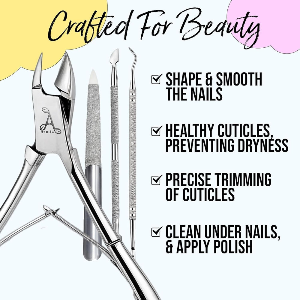 ARMIZ Ensemble 4 pièces repousse-cuticules et pinces, ensemble d'outils professionnels pour enlever les cuticules, pince multi-usages en acier inoxydable pour manucure et pédicure