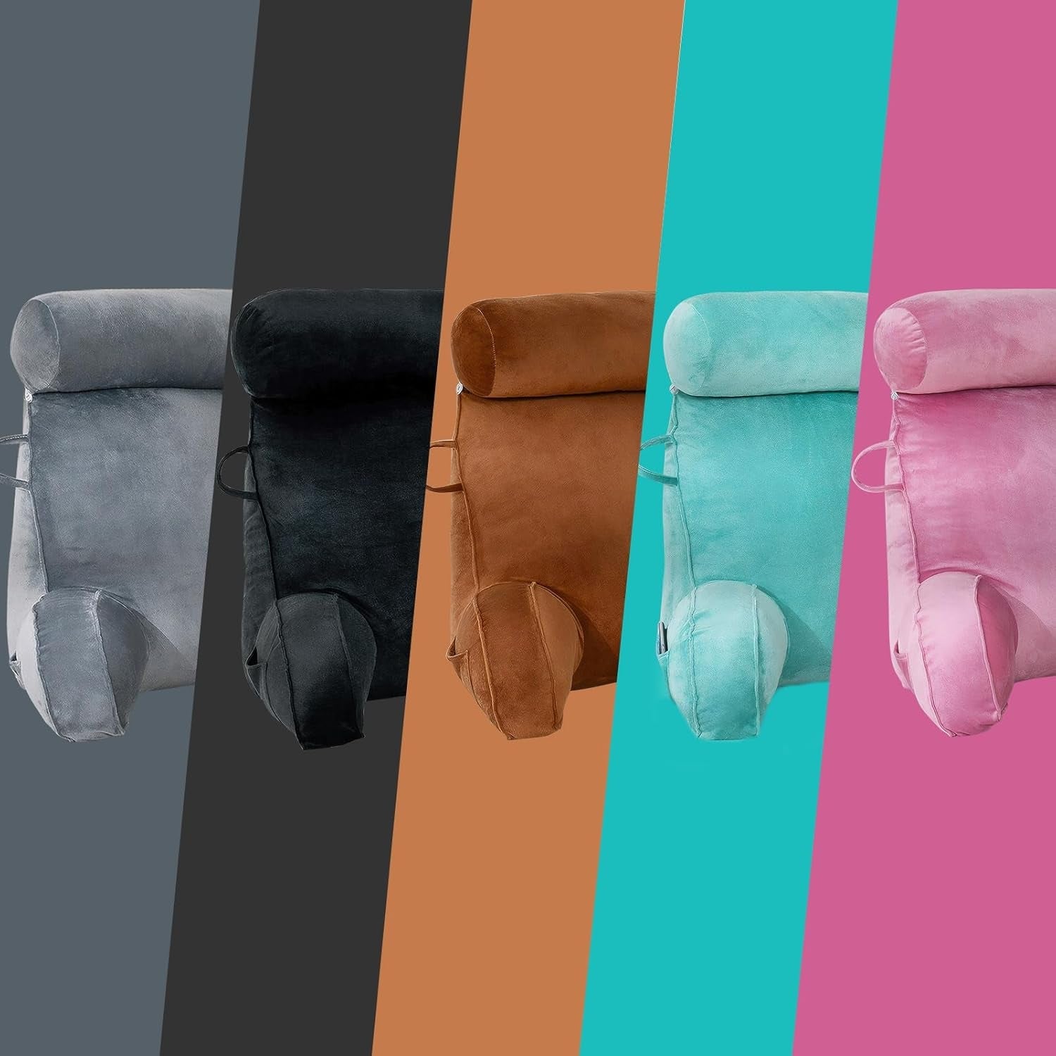 Pernă de citit XL pentru pat și canapea cu rolă detașabilă pentru gât, pernă ideală pentru spate pentru adulți cu spumă cu memorie pentru citit confortabil, lucru, joacă, vizionat la televizor, relaxare (roz)