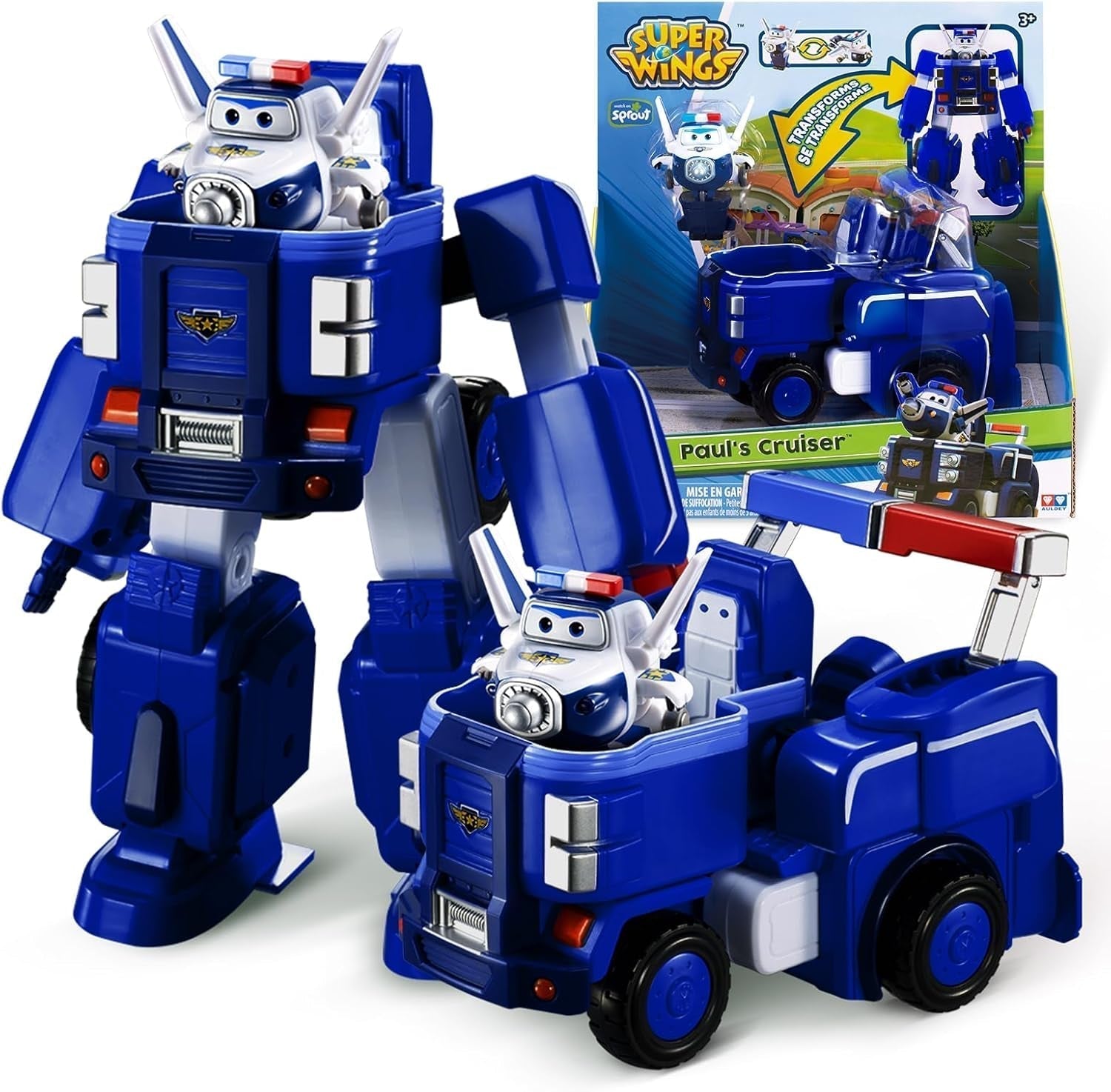SUPER WINGS - VÉHICULE ROBOT CONVERTIBLE "PAUL'S CRUISER" 18 Cm + 1 FIGURE 5 Cm - Jouet voiture et avion Transform-A-Bots de la série animée - Jouets pour enfants à partir de 3 ans Figurines Naty Shop Paul's Cruiser