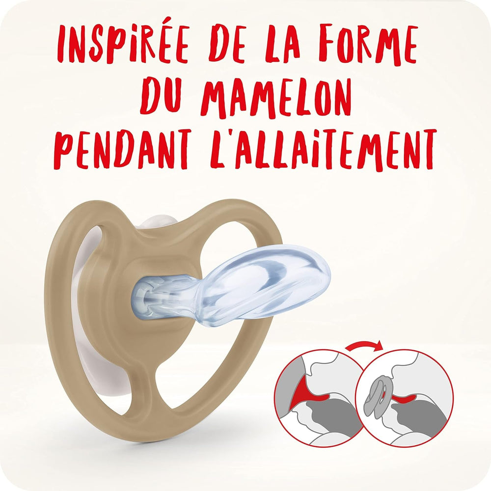 NUK Space Sucette pour bébé 6-18 mois, très grandes ouvertures pour peaux sensibles, silicone sans BPA, motif zèbre, lot de 2