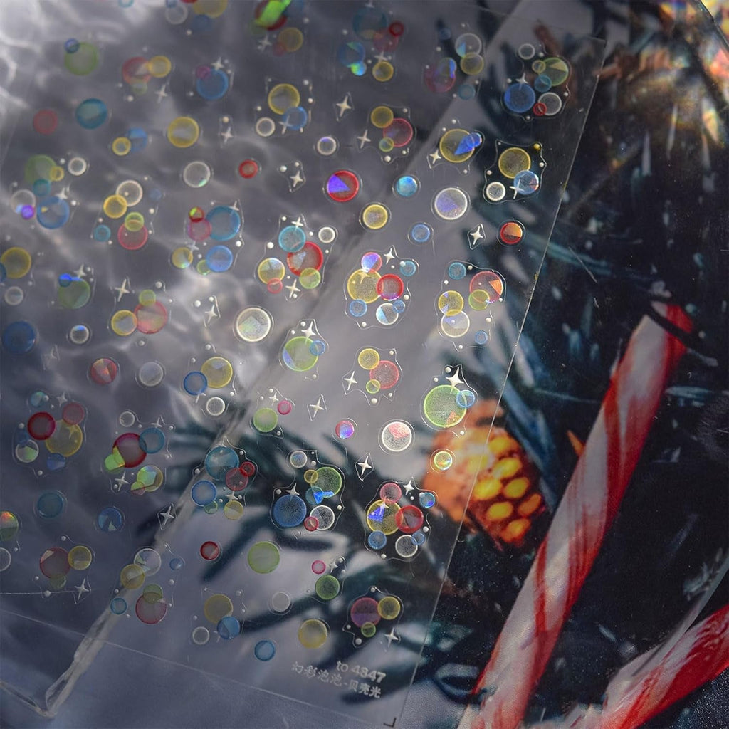 JMEOWIO 3D Nagelsticker Bunte Blasen Nail Art Sticker Selbstklebend Nagelaufkleber 5D Stereoskopisch Dekoration Nageldesign Zubehör 1 Blatt