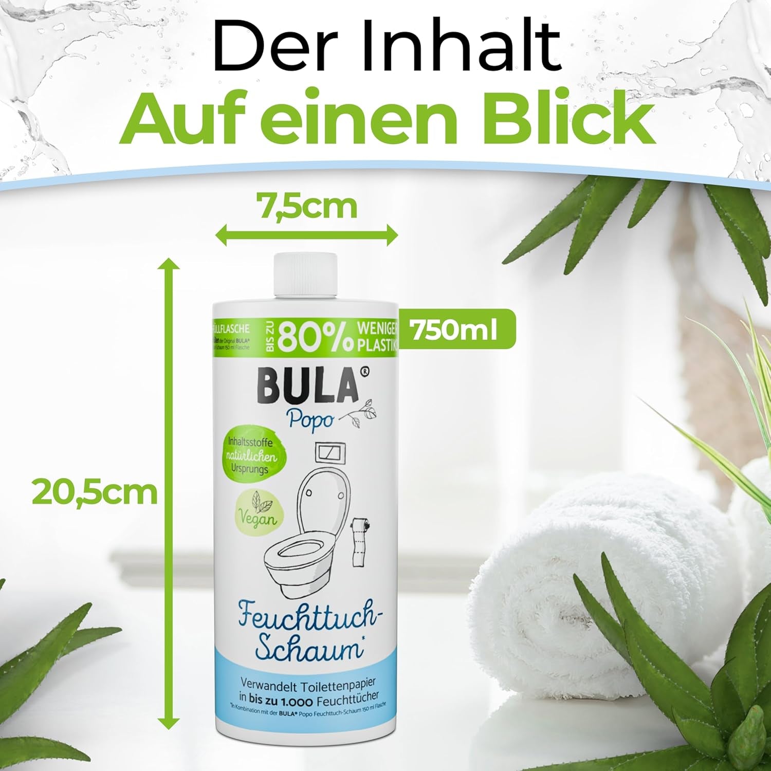 Flacon de recharge BULA® Popo (750 ml) JUSTE POUR RECHARGER nos flacons de 150 ml et 50 ml ! | Remplace jusqu'à 1 000 lingettes ! | Avec des ingrédients d'origine naturelle