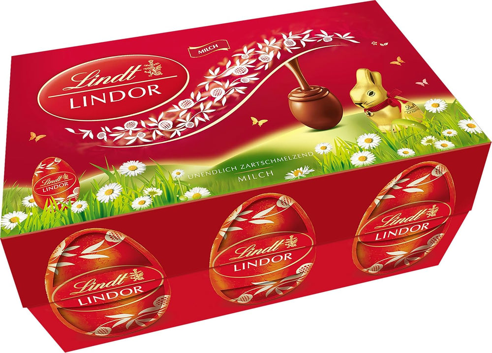 Mélange de Pâques Lindt Chocolat LINDOR | Boîte 144g | Œufs LINDOR qui fondent dans la bouche en trois variantes : Chocolat au lait, Chocolat noir, Noisette | Chocolat de Pâques | Cadeau de chocolat | 1 paquet