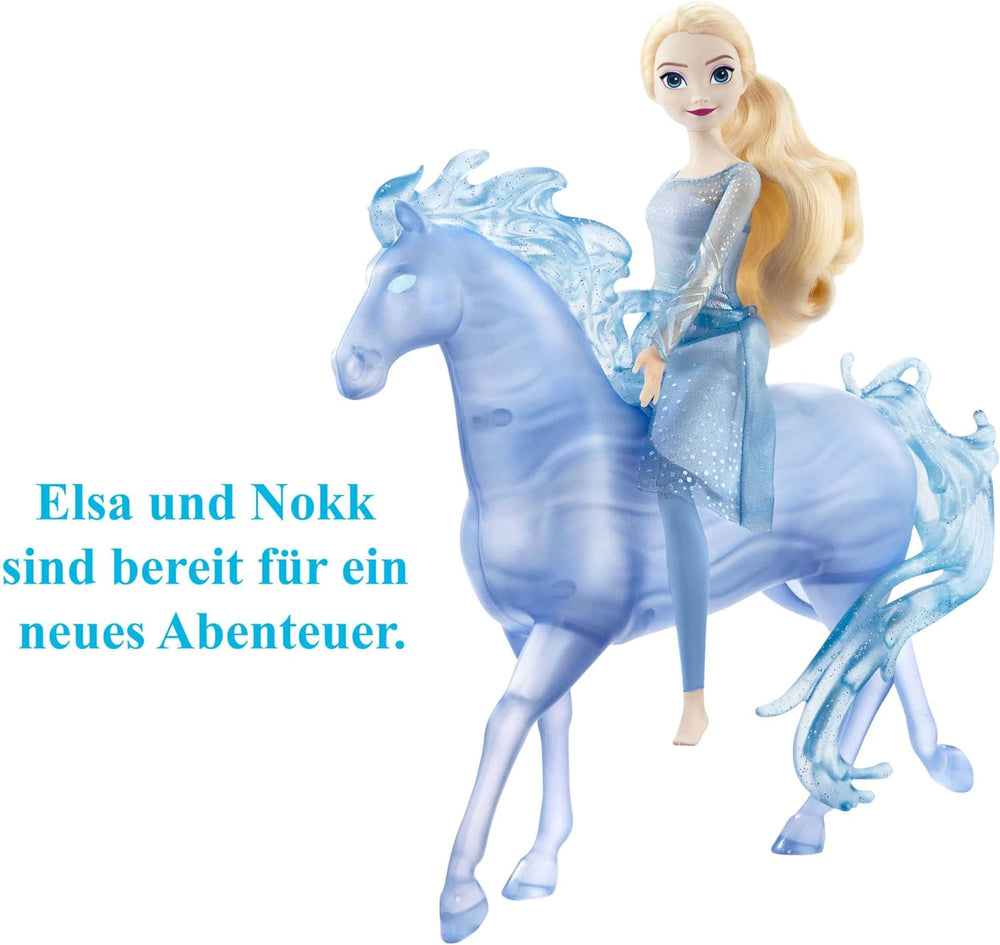 Mattel DISNEY La Reine des Neiges Elsa et Nokk - Poupée articulée Elsa, figurine d'eau majestueuse Nokk, inspirée du deuxième film, pour les enfants de 3 ans et plus, HLW58