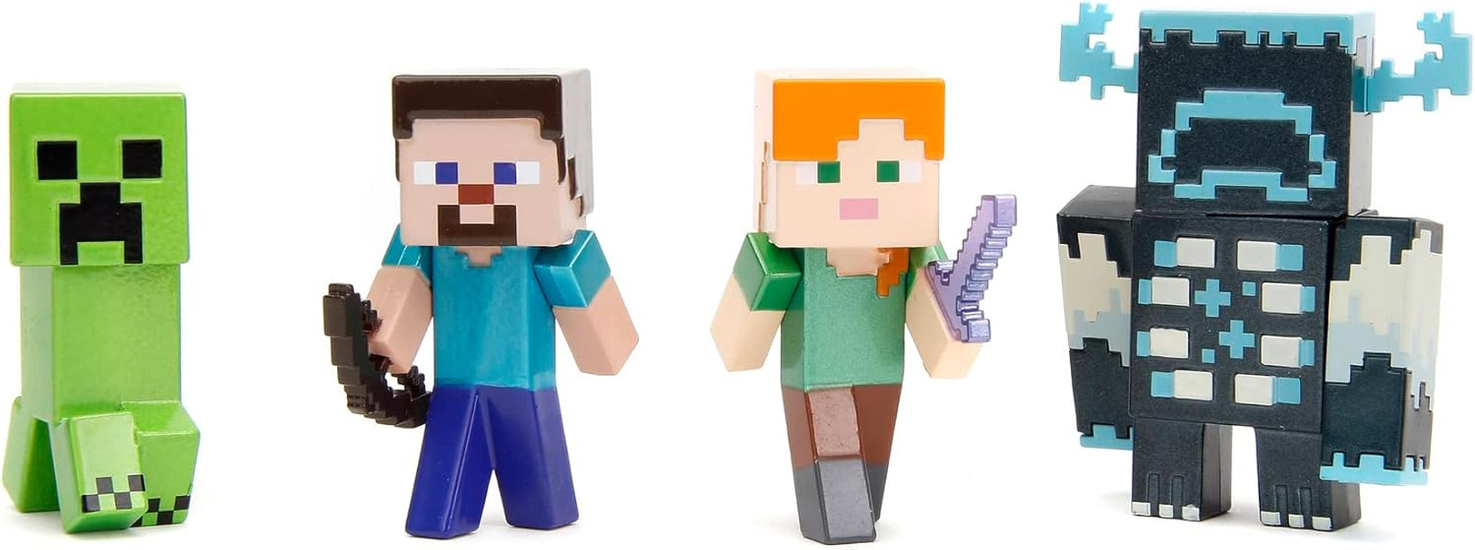 Jada Toys Ensemble de figurines Minecraft (4 pièces) en métal - Figurines à collectionner Minecraft Caves & Cliffs (Steve, Alex, Creeper et Warden) pour les joueurs et les collectionneurs 8+ 6 cm chacune Figurines Naty Shop
