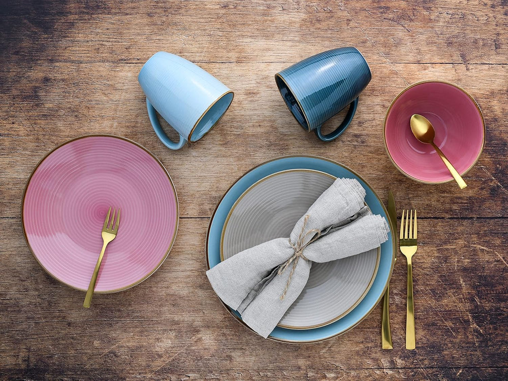 CreaTable, 22506, Série COSY DAY, Service de table 16 pièces pour 4 personnes, Service combiné en porcelaine, Passe au lave-vaisselle et au micro-ondes, Fabrication de qualité