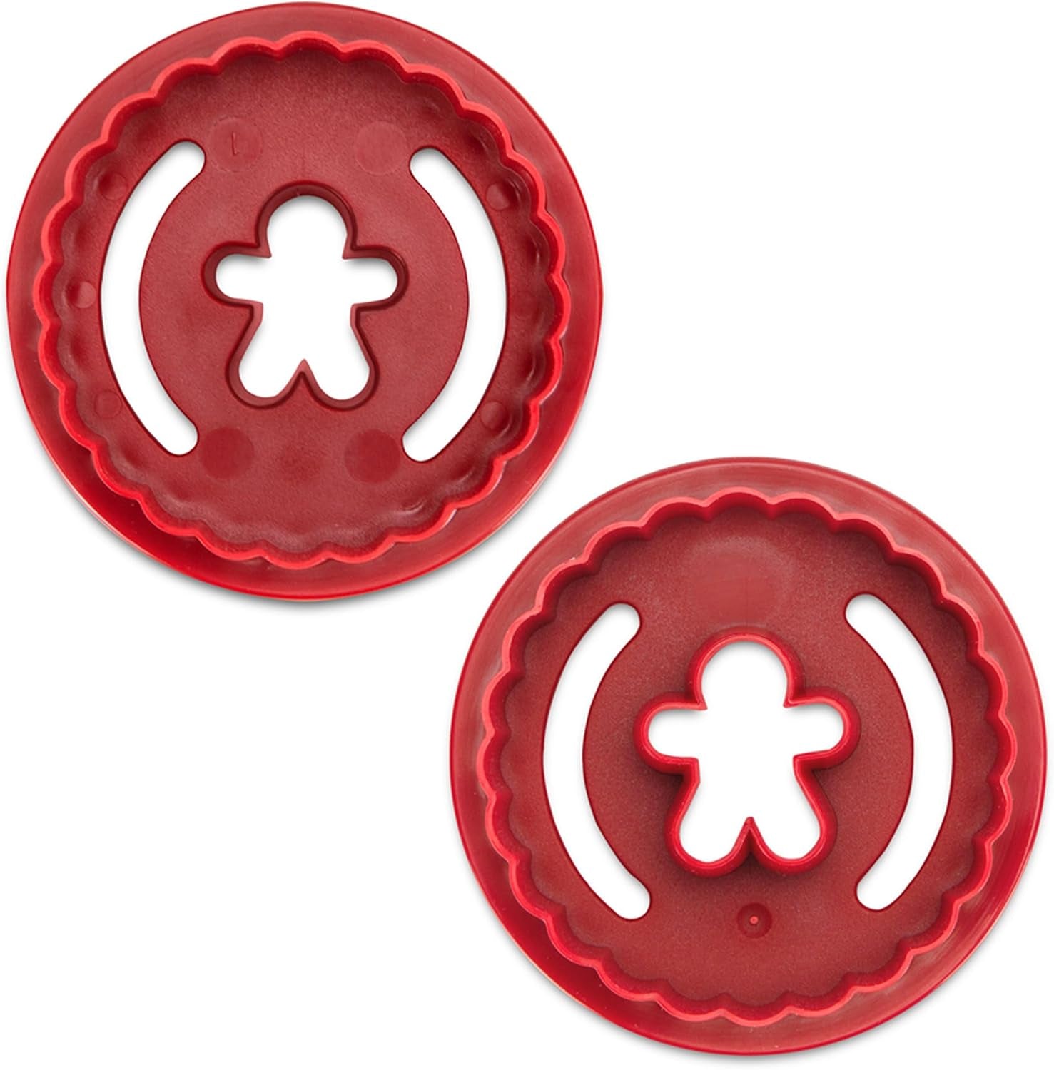 Städter Linzer Moule à biscuits bonhomme en pain d'épices, ondulé, double face, plastique ABS, rouge, diamètre: 5,5 cm, hauteur: 3 cm, 954145