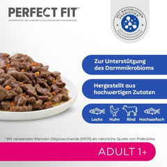Selecție de hrană umedă Perfect Fit Adult 1+ cu somon, pește de adâncime, vită și pui, 48 de pliculețe, 12x85g (pachet de 4) – Hrană umedă premium pentru pisici adulte de la vârsta de 1 an