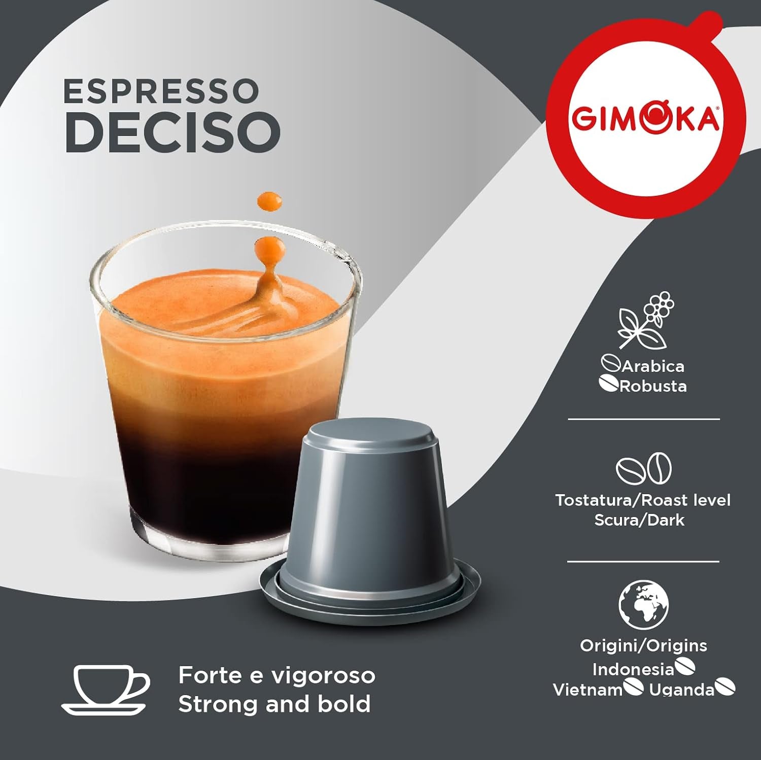 Gimoka Kaffeekapseln Espresso Deciso, Intensität 13/13-100 Kapsel - Compatible avec Nespresso* Haushalts-Espressomaschinen - 100 Stück (10 x 10 Getränke) - Hergestellt en Italien