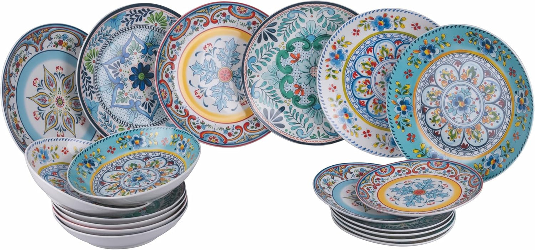 Service de table en porcelaine 18 pièces, 6 ensembles d'assiettes différents, Andalousie