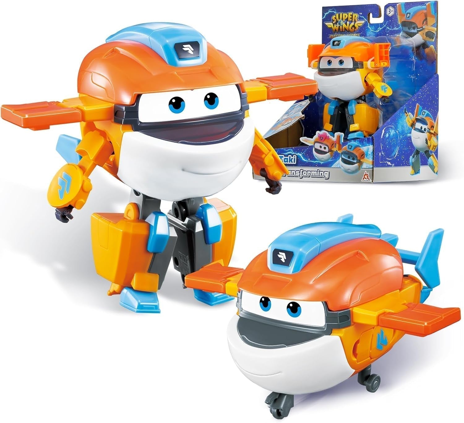 Avion de transformation Super Wings, voyageur suralimenté, env. 12,7 cm grande figurine de jeu pour enfants jouet avion et figurine de robot pour garçons et filles de plus de 3 ans figurines d'action en argent Naty Shop Taki