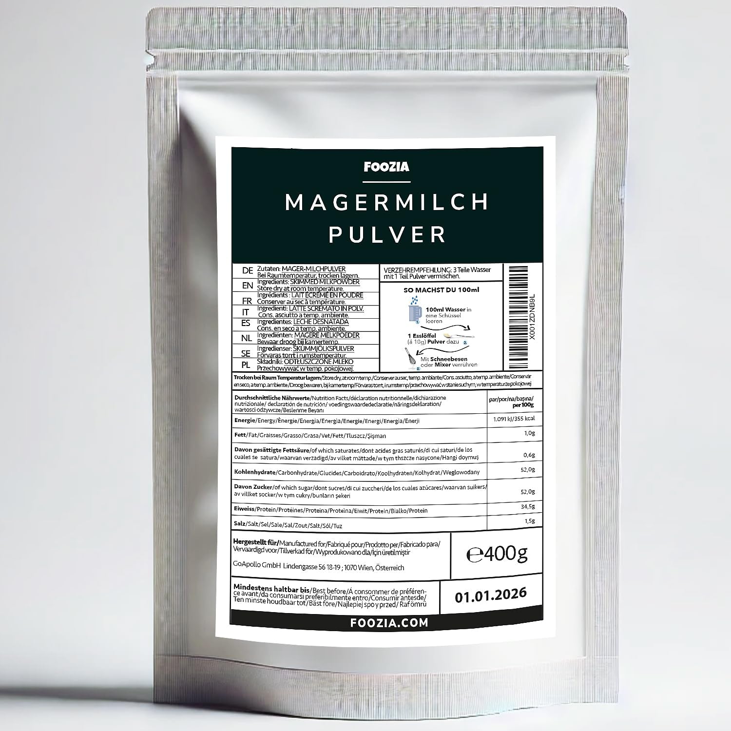 Magermilchpulver Milchpulver Aus Reiner Frisch Milch Hergestellt 400g de Foozia