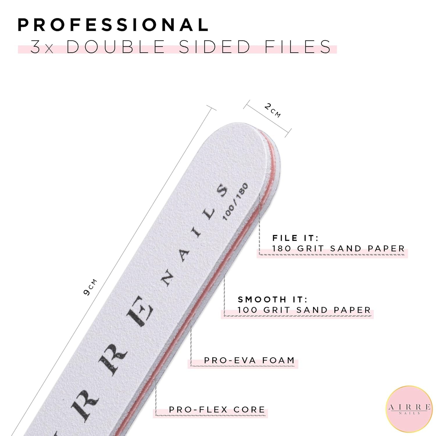 AIRRE 500 ongles en gel professionnels et 3 limes par boîte – (10 tailles) Faux ongles français demi-lune, usage salon et maison, coupe, limage et mise en forme, gel UV/LED, vernis à ongles et nail art (naturel)