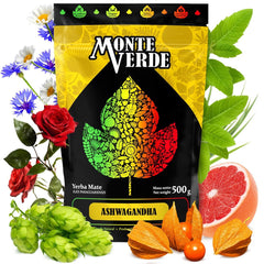 Ceai Yerba Mate  Cu Ashwagandha 500G - Ceai Mate Brazilian Cu Ashwagandha Și Plante Medicinale - Fără Aditivi Artificiali, Aromă Naturală | Ceai Mate Verde Loose 0,5Kg cu Plante Medicinale