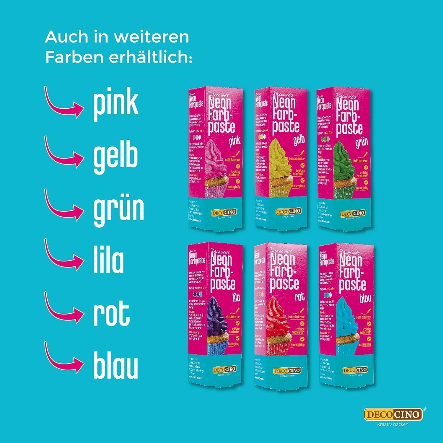 Decocino Neon Colorant Alimentaire Set - 3 Pièces - Rouge, Rose, Violet - Colorant Alimentaire Haute Dose - Pour Colorer Gâteaux, Muffins, Cupcakes - Sans Goût