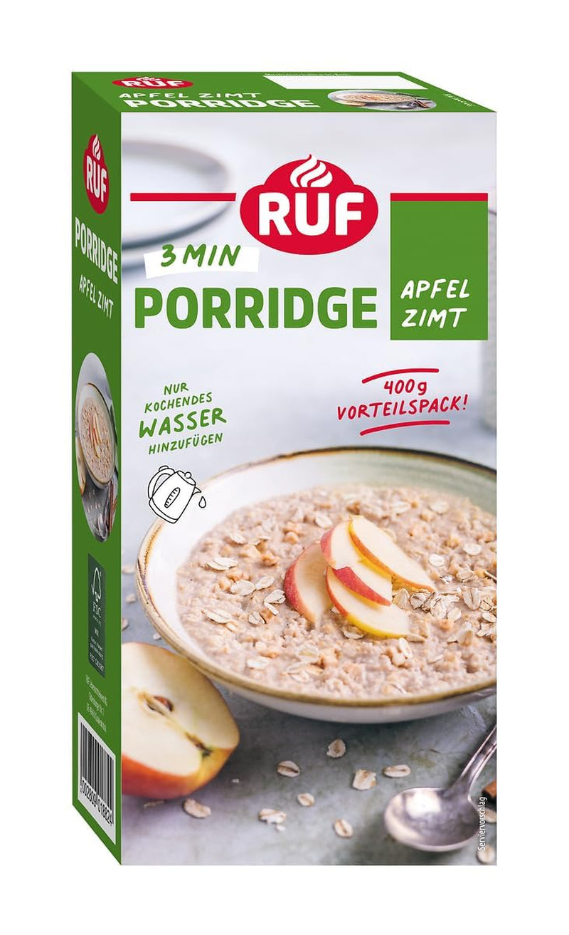 RUF Gruau aux pommes et à la cannelle avec flocons d'avoine entiers, saveur délicate de cannelle et morceaux de pommes séchées, snacks, emballage en vrac, 1 x 400 g