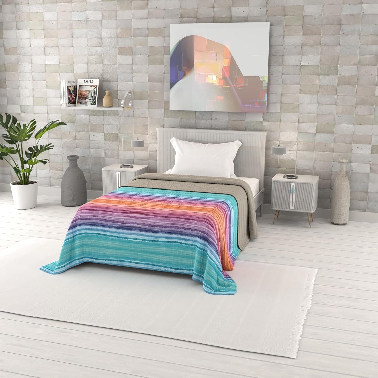 Couette d'été imprimée fantaisie, garnissage polyester, Pétales, 260X270Cm Couettes et quilts Naty Shop Rainbow 170X270Cm