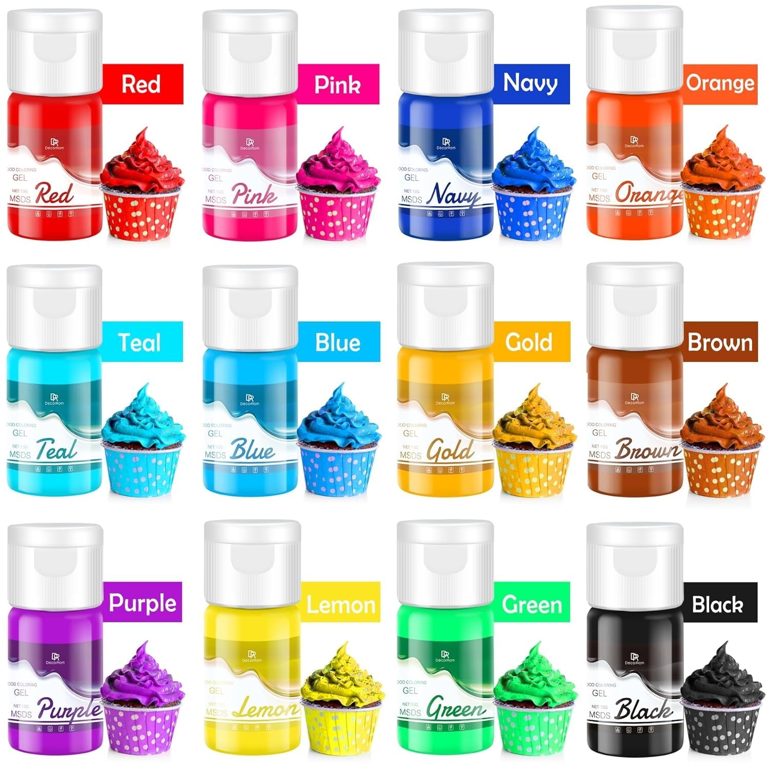 Gel de couleur de colorants - 12 couleurs de colorants de gel concentrés pour décoration de cuisine, dos, gâteaux, macarons - colorant alimentaire sans sucre pour gâteaux, tortendes, slime DIY, os - 10Ml Je Naty Shop