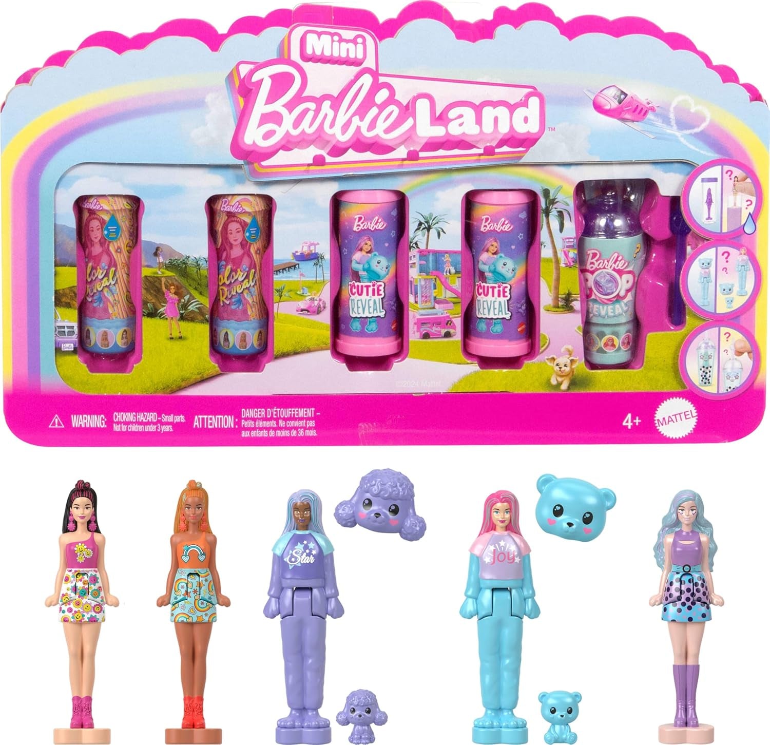 Barbie Mini Barbieland, lot de 5 poupées Fashionistas, env. Mini poupées de 3,8 cm de hauteur dans des manches de rouge à lèvres, ensemble de collection surprise (les styles peuvent varier), JBD26 Naty Shop Dolls 4 Pack