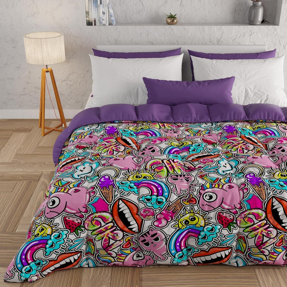 PETTI Artigiani Italiani - Couette d'hiver, Couette d'hiver, Couette simple, Double face, Impression monochrome et numérique, microfibre 100% hypoallergénique, Fabriqué en Italie