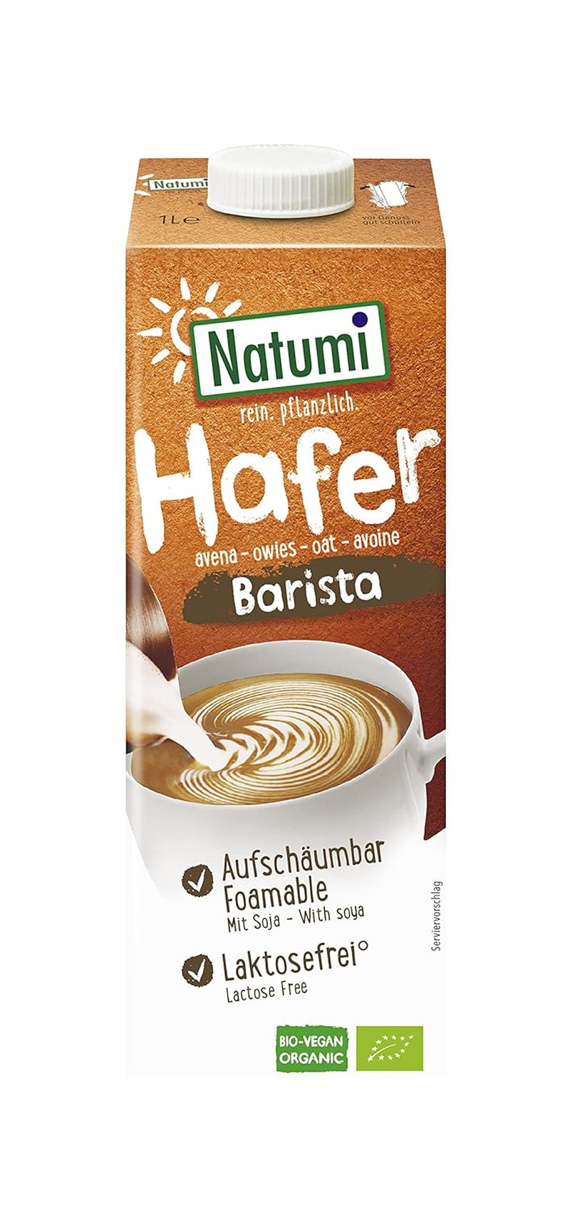 Natumi Bio Hafer Barista, 8 x 1L - Sans lactose, Aufschäumbar, Barista-Style, Bio, Hergestellt mit deutschem Hafer, Vegan, Milchfreie milchfreie Alternative