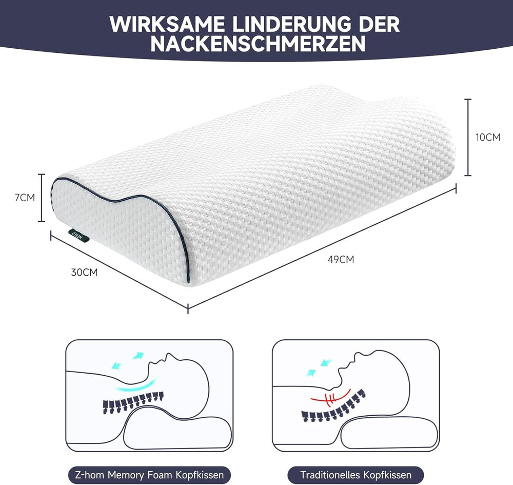 Z-Hom pernă de susținere a gâtului, pernă din spumă cu memorie, pernă pentru dormit lateral, pernă ergonomică, pernă anti sforăit, pernă ortopedică de dormit, husă detașabilă (49 X 30 X 7/10 Cm) Perne ortopedice cervicale Naty Shop