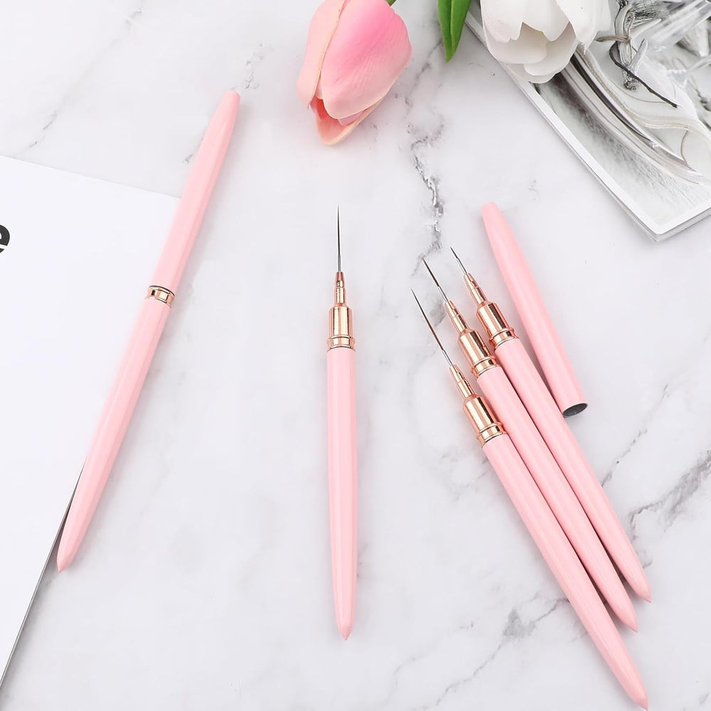 Nail Art Liner-Brush 5-Teiliges Gel-Nagellack-Malerei-Nagel-Punkt-Zeichnungs-Werkzeug für Lange Linien Kunst-Design-Stift-Set Metallgriff Nail-Art-Design-Binsel for Frauen