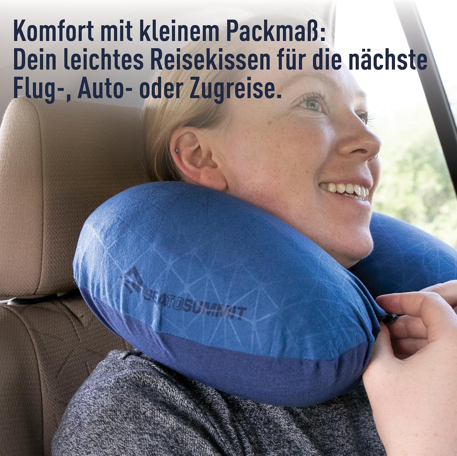 Sea to Summit - Oreiller de soutien lombaire Eros Premium - Oreiller de soutien gonflable - Soulagement du dos - Matériau polyester 50D - Sac de voyage compact - Service, voyage et excursions en voiture - Bleu marine - 93 g