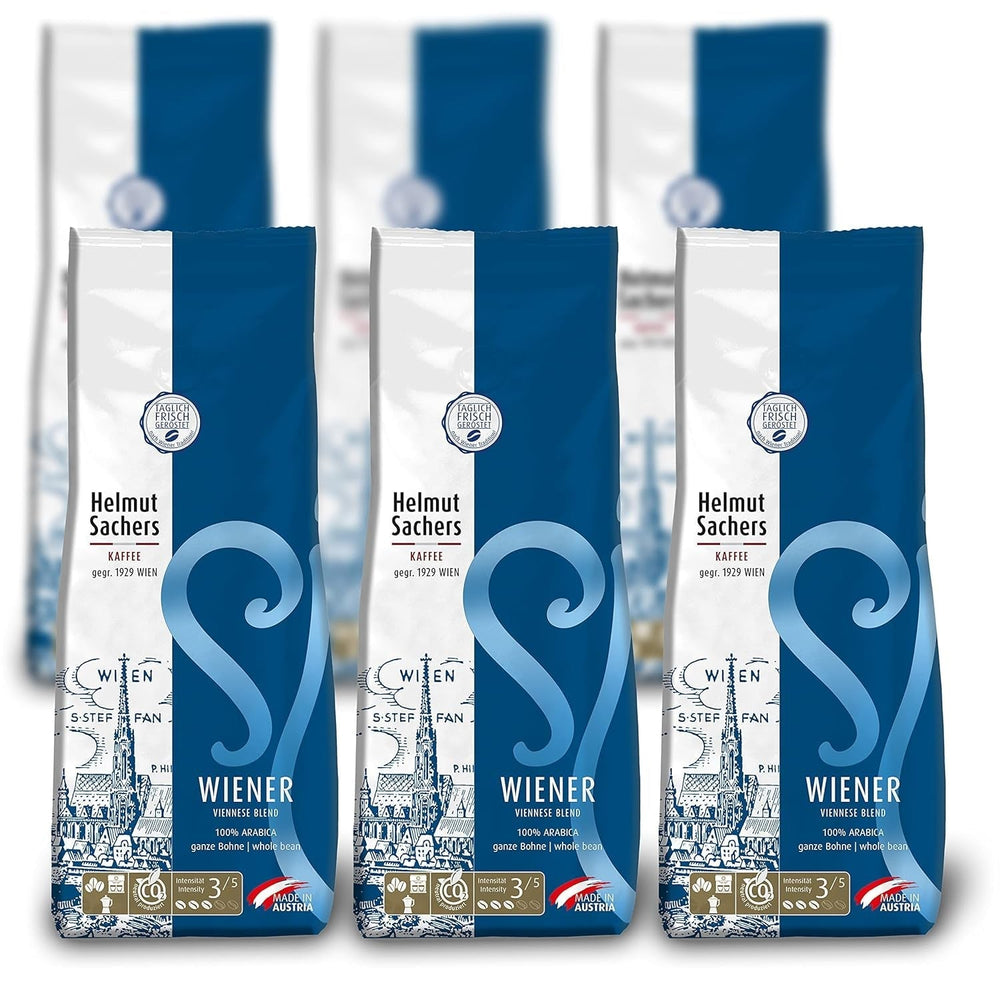 Helmut Sachers Kaffee - Mélange viennois, force 3/5, 100 % Arabica, grains de café entiers, 6 X 500G Titre par défaut de Naty Shop