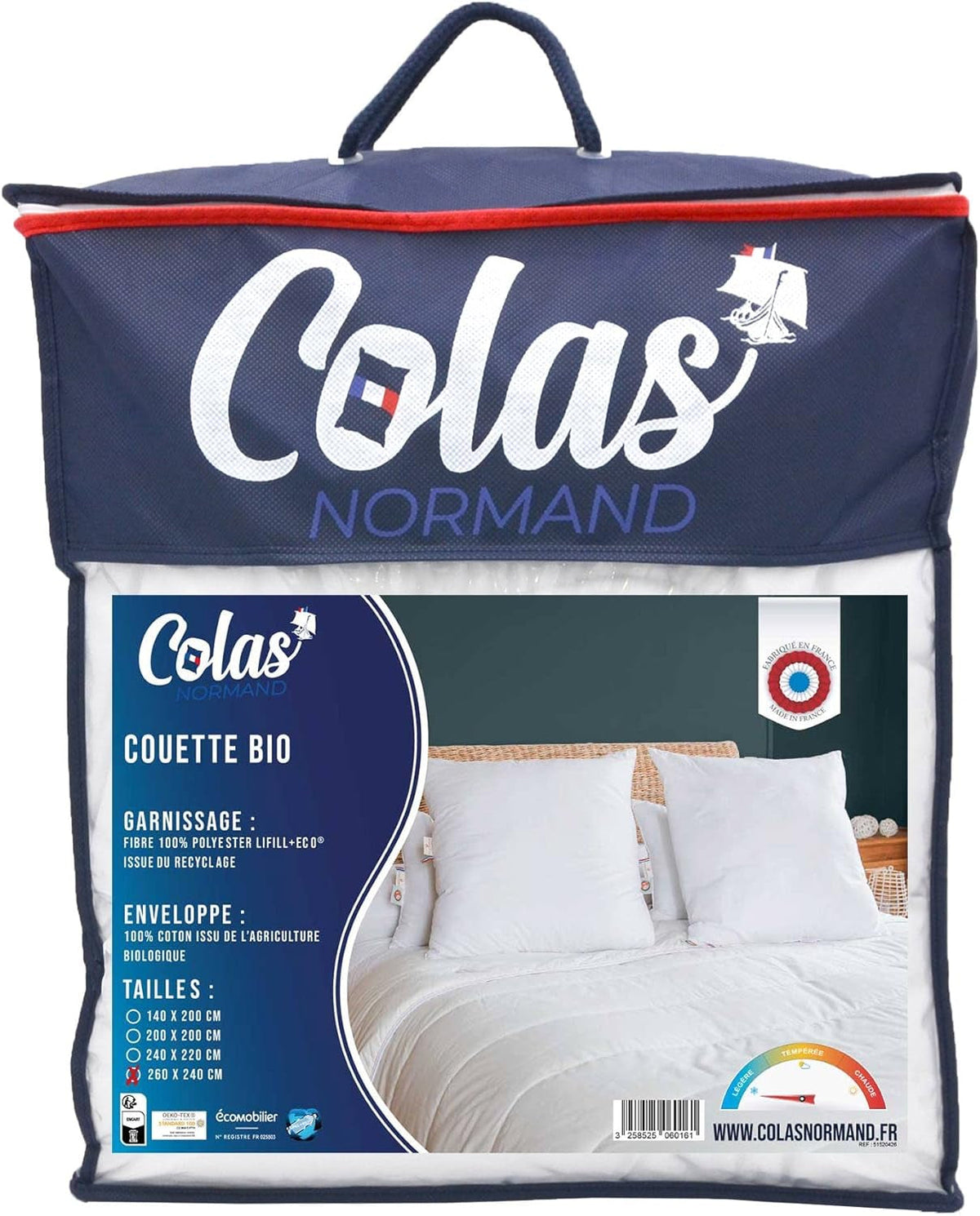 Couette COLAS NORMAND 260 X 240 cm, coton bio et garnissage recyclé, légère, douce, lavable en machine à 40°C Couettes et couettes Naty Shop Titre par défaut