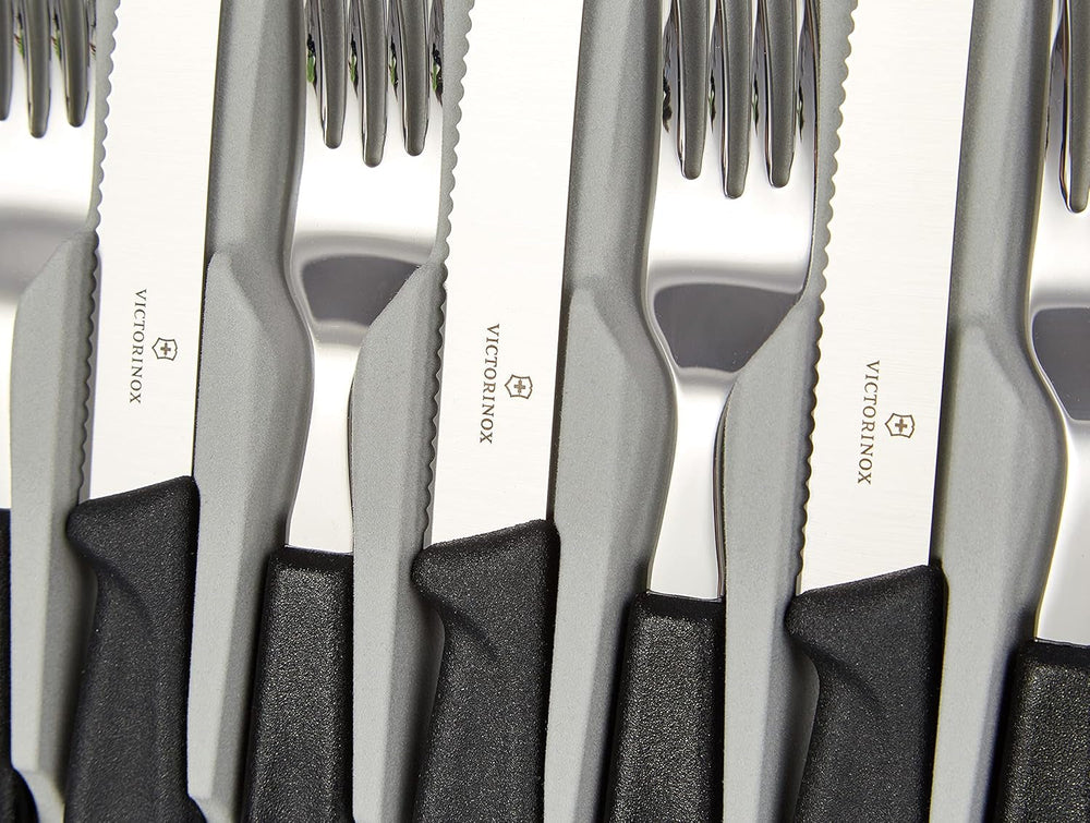 Victorinox Swiss Classic, Profi Tafelbesteck, 12-Teilig, Extra Scharfe Klinge, Wellenschliff, 11 cm, Rostfreier Stahl, Schwarz Kitchen Naty Shop