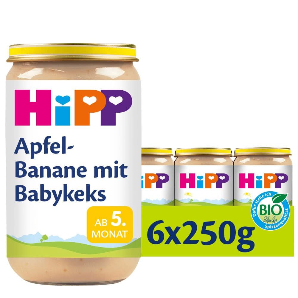 Hipp Poires-Bananes aux biscuits, paquet de 6 (6 X 190 grammes) Mère et Enfant Naty Shop 6 x 250 grammes Pommes et Bananes
