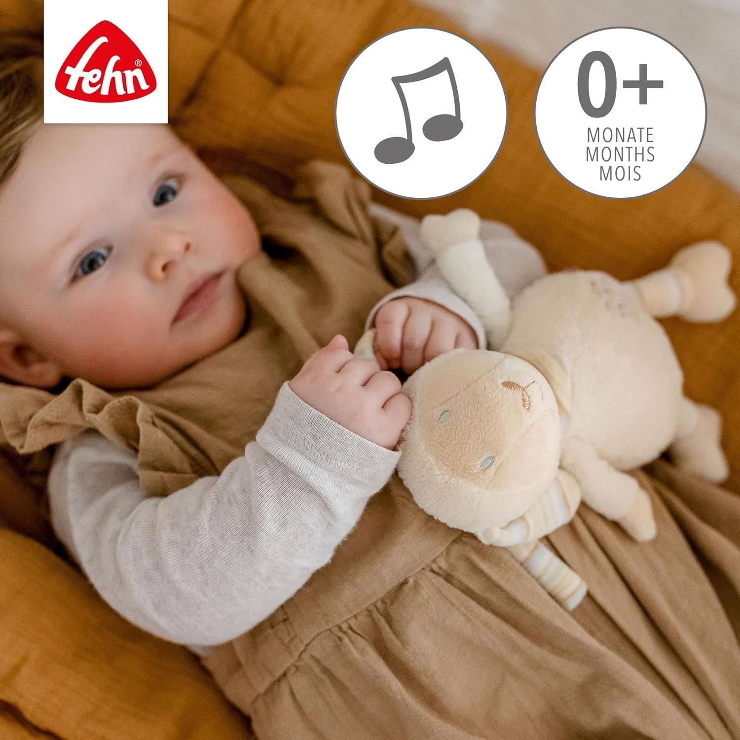 Fehn music box baby sleep aid sheep - jucărie de pluș cu atașament - melodie de ajutor pentru somn "Brahms lullaby" - jucărie pentru copii pentru deplasare și acasă - jucării muzicale pentru bebeluși și copii Jucarii Bebe Naty Shop