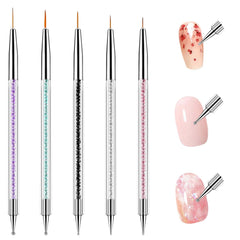 5 pièces Nail Art Pinsel Set Dotting Tool Nailart Pinsel Nageldesign Double End Dotting Pen Strass Professional Acryl Feinmalerei Nail Art Design