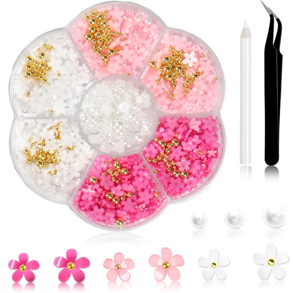 1 Carton Nail Art Charms, Fleurs 3D Charms d'art, Acryl Blumen Nagel Strass Mit Ornamenten, Nagel Edelsteine, Nagel Zubehör Für Mädchen, Décoration d'art, DIY Handwork Nail Design