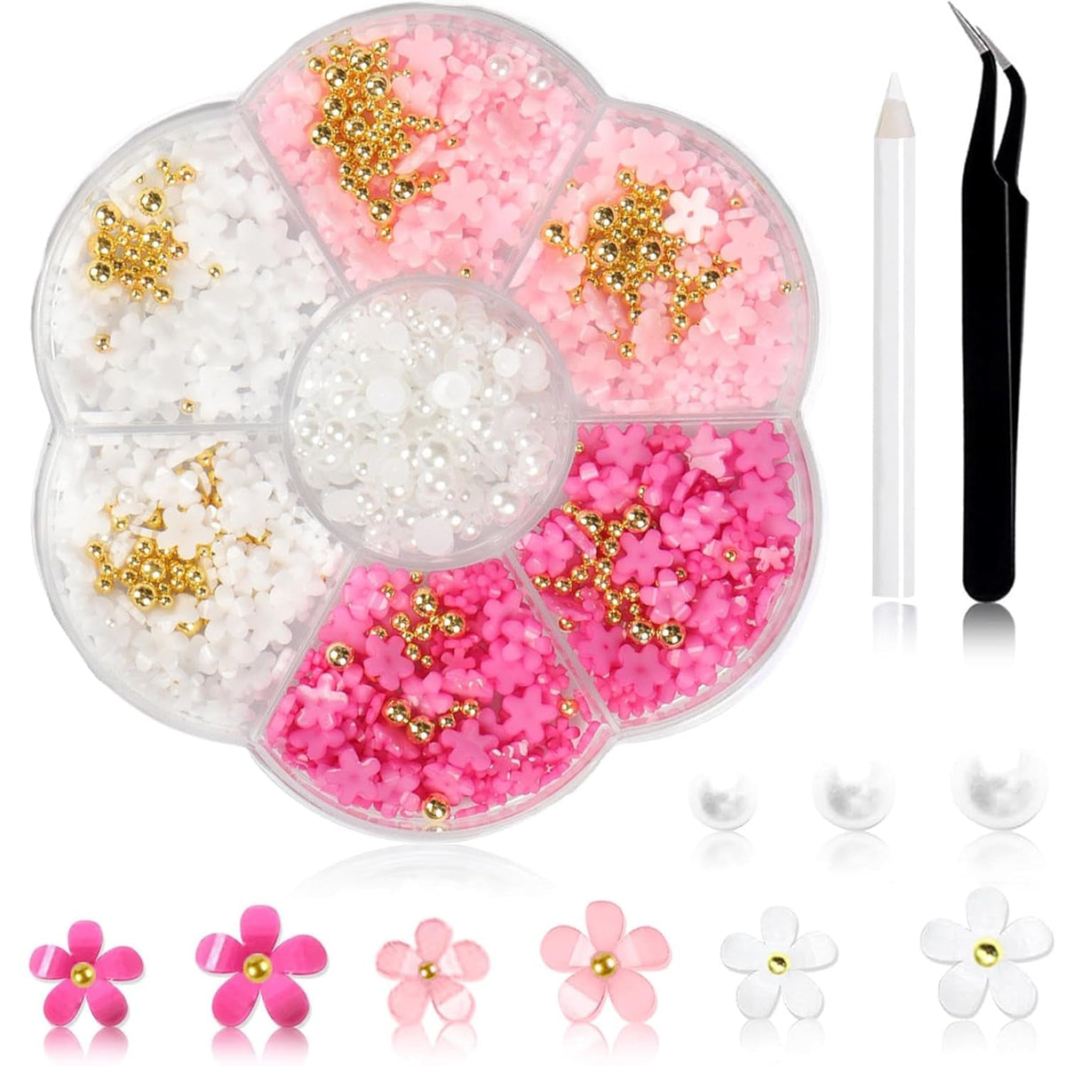 1 Carton Nail Art Charms, Fleurs 3D Charms d'art, Acryl Blumen Nagel Strass Mit Ornamenten, Nagel Edelsteine, Nagel Zubehör Für Mädchen, Décoration d'art, DIY Handwork Nail Design