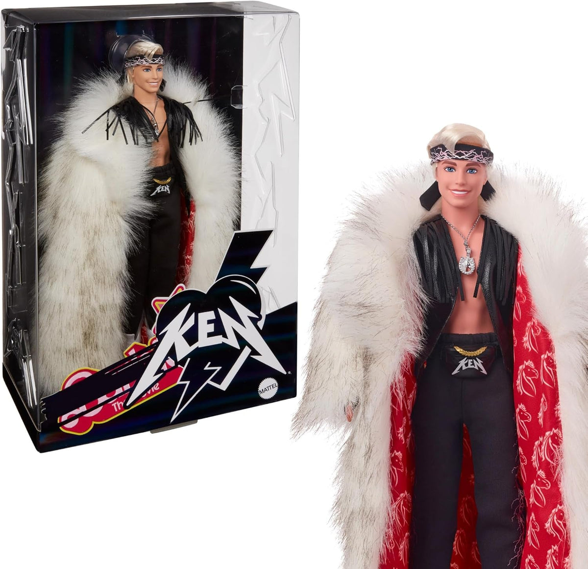 Poupée Ken de collection Barbie le film portant un pardessus en fausse fourrure et un gilet à franges noir avec bandana, HRF31 Naty Shop Dolls Toy_Figure